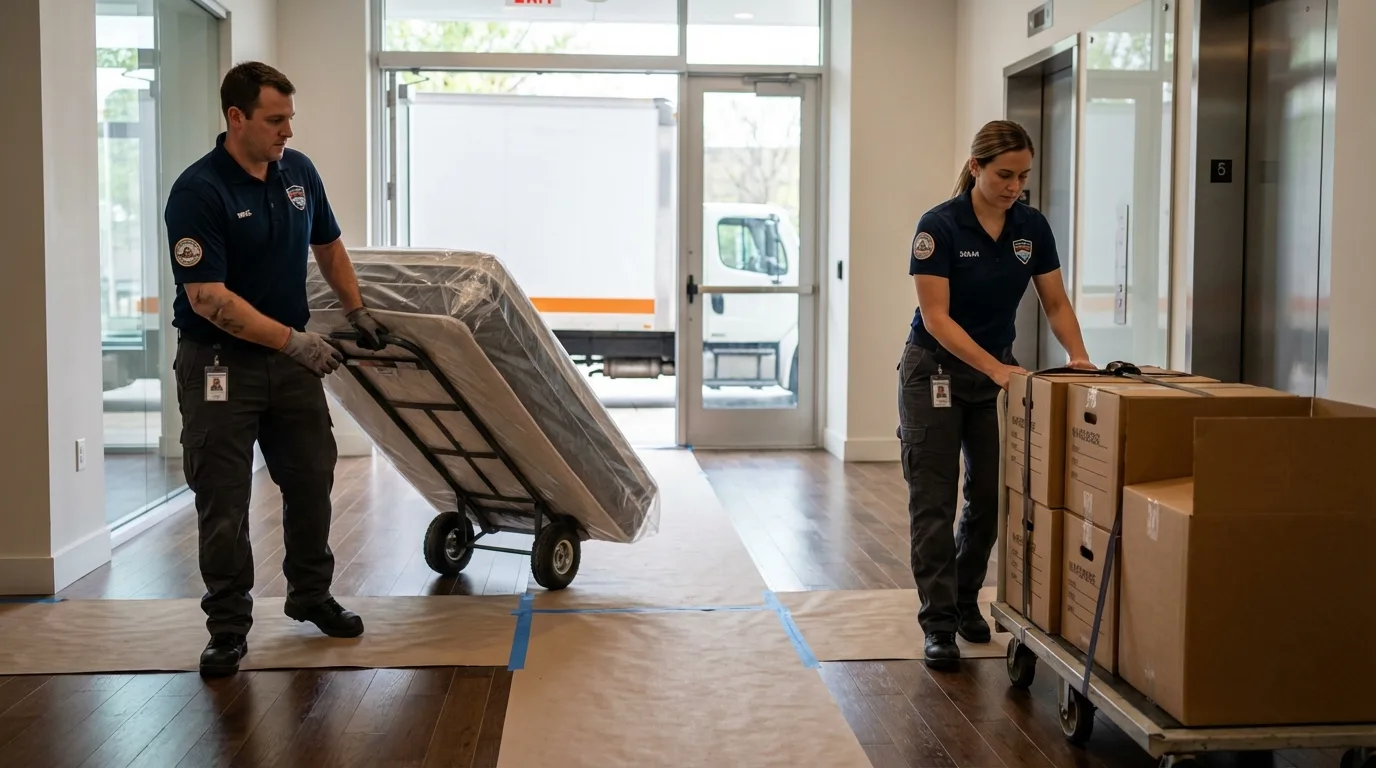Professional apartment movers loading elevator in Ajo, AZ